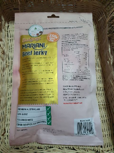 Khô bò Úc vị Bulgogi BBQ Hàn Quốc - Bulgogi Mariani Beef Jerky - gói 350g