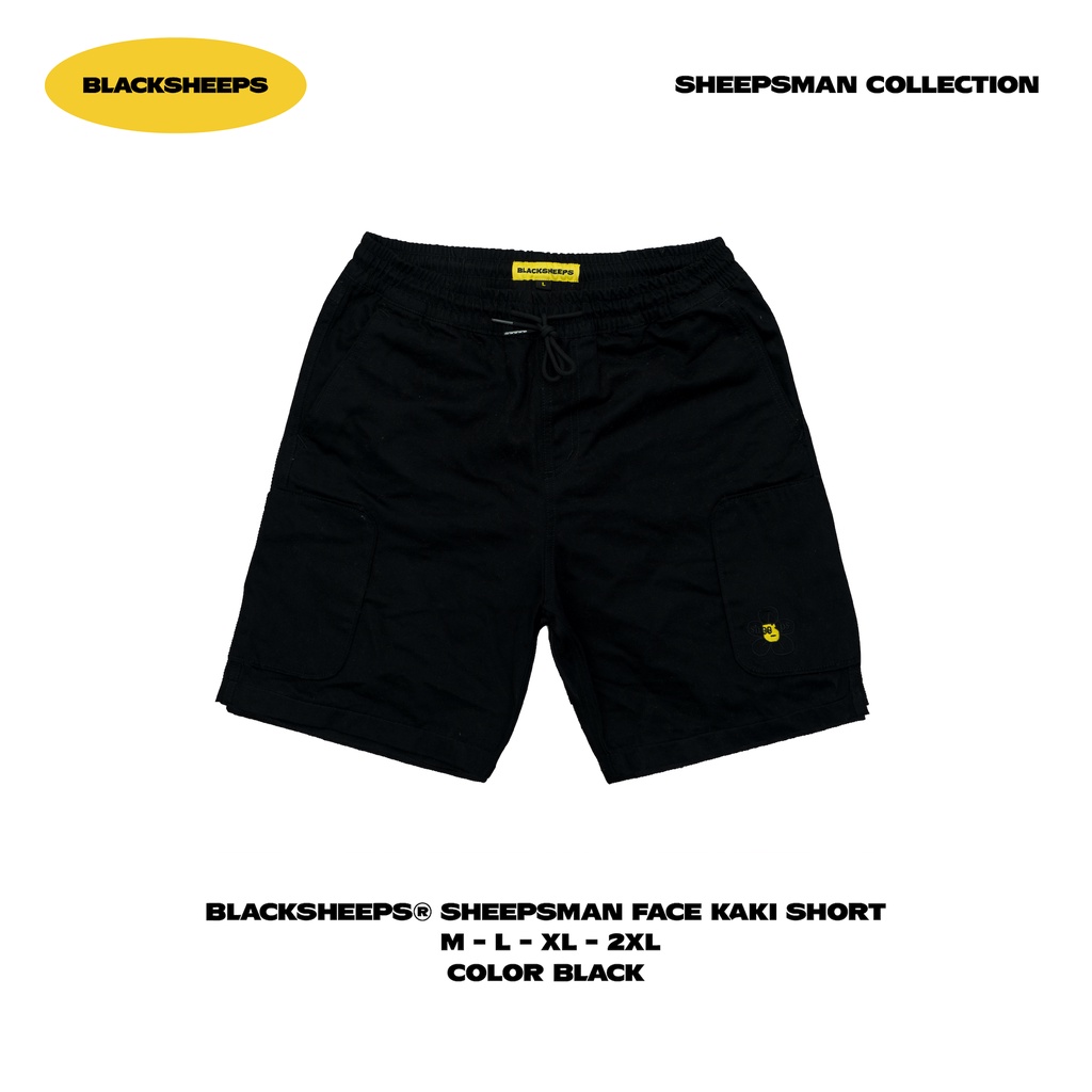 Quần short kaki BLACKSHEEPS hoạ tiết sheepsman màu đen