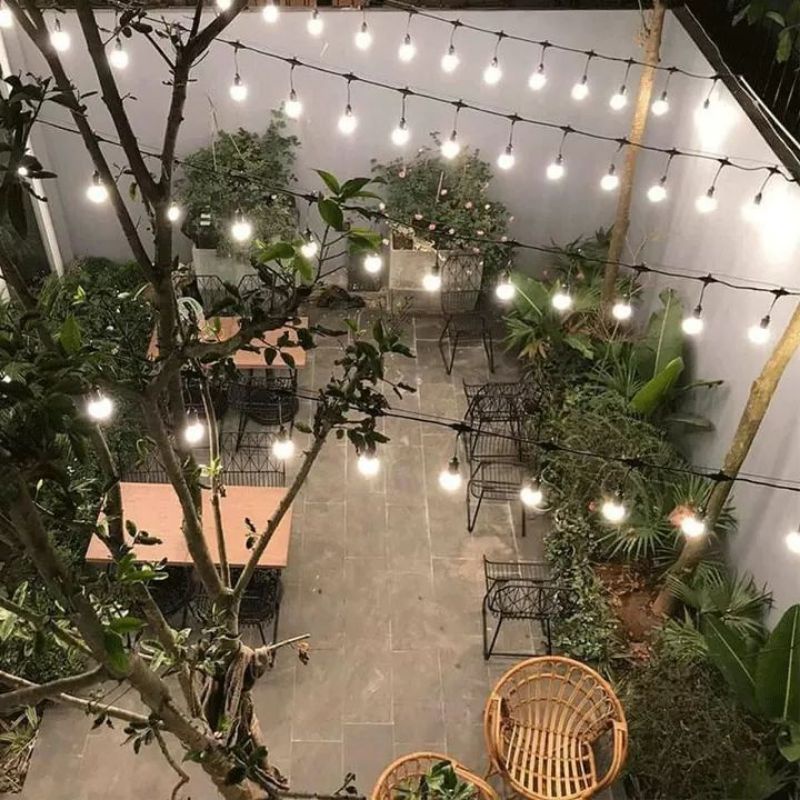Dây đèn trang trí ngoài trời dùng quán cà phê, đèn thả trang trí  trà sữa, 10m 20 bóng, 5m 10 bóng loại Tốt
