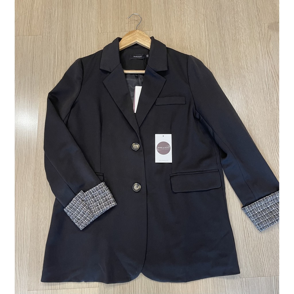 Set Áo Blazer Đen Phối Tay Kẻ Dory&Pony + Đầm Voan Tôn Dáng LADIES SUIT TREND - AK106 - D171 | BigBuy360 - bigbuy360.vn