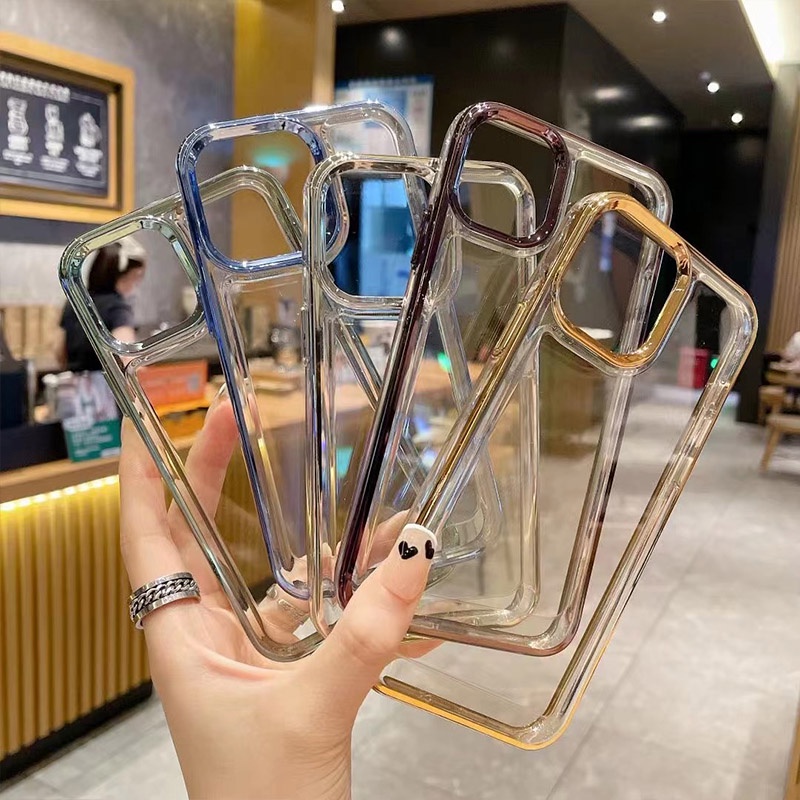 Ốp Điện Thoại Silicon Mềm Trong Suốt Mạ Viền Sang Trọng Dành Cho iPhone 13 12 11 Pro XR X Xs Max