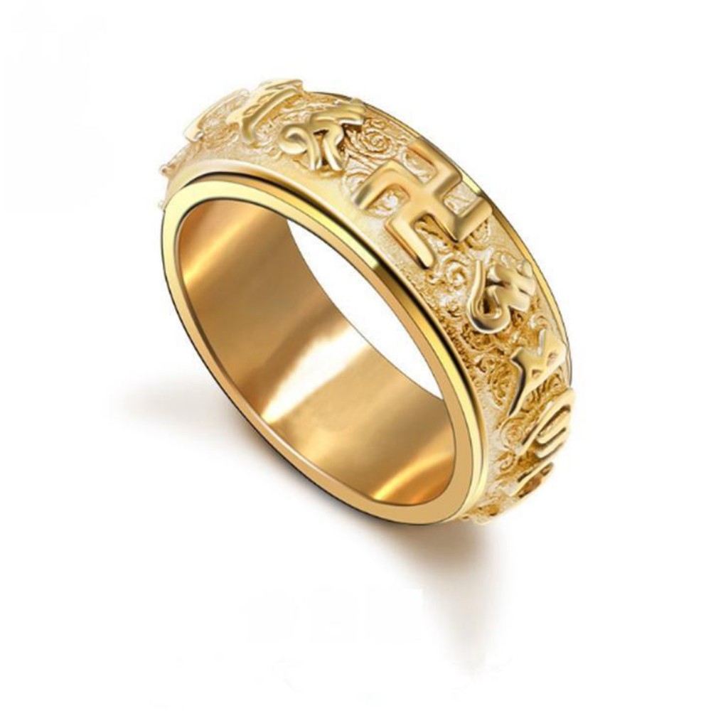 Nhẫn  Nam Titan Chữ Vạn OM MANI PADME HUM  Vĩnh Viễn Không Đen ---- GIÁ HỦY DIỆT