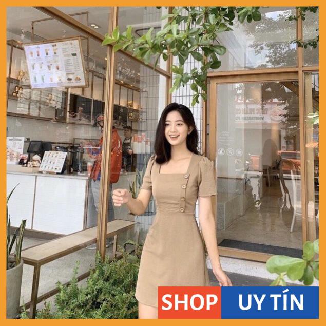 [Hàng Cao Cấp] Đầm Nữ Cổ Vuông Phối Nút | BigBuy360 - bigbuy360.vn