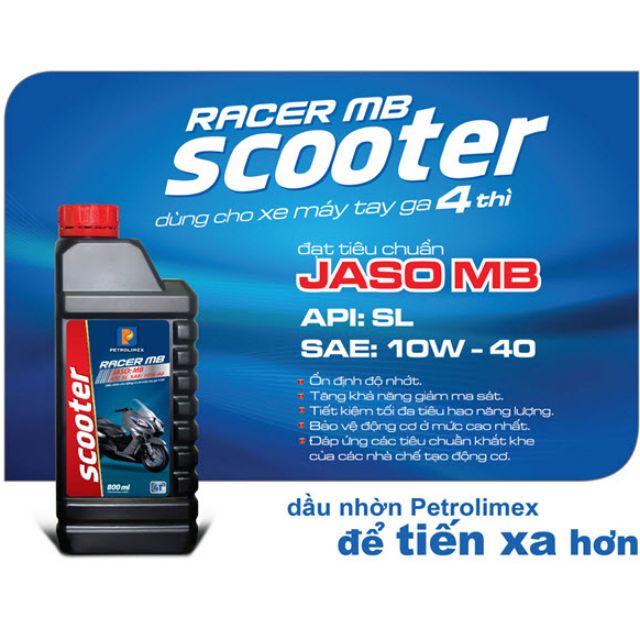 Dầu nhớt xe ga Petrolimex SAE 10W40 SL Racer Scooter motor oil MB 800ML