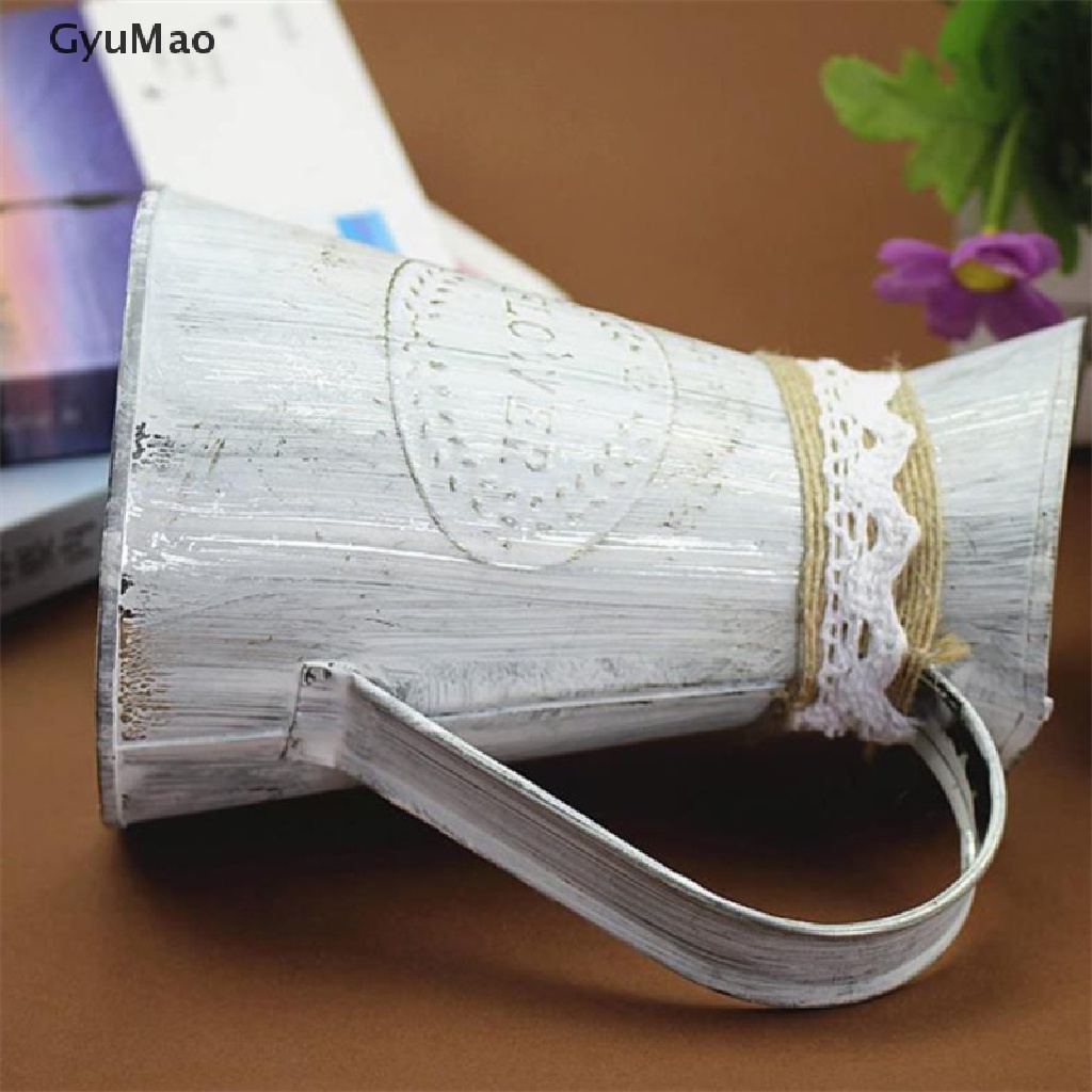 [cxGYMO] Vintage Tin Bucket Fashionable Iron Flower Vase Retro Metal Jugs for Home Office  HDY