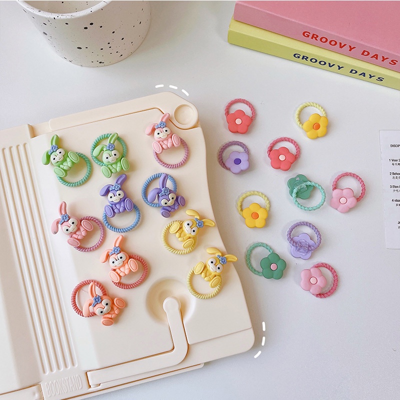 Set 10 Dây Cột Tóc Co Giãn Họa Tiết Trái Cây Cầu Vồng Phong Cách Hàn Quốc Cho Bé Gái