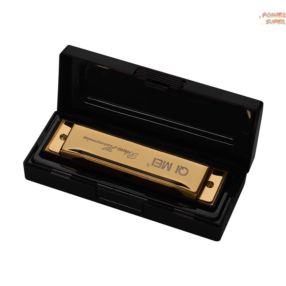 PSUPER QI MEI 1020 Blues Harmonica Key of C 10 Holes 20 Tunes Diatonic Harp Mouthorgan with Cleaning Cloth and Storage Box Black