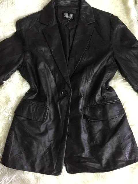 Áo vest nữ da thật hàng Auth màu nâu đen- đen-nau vàng