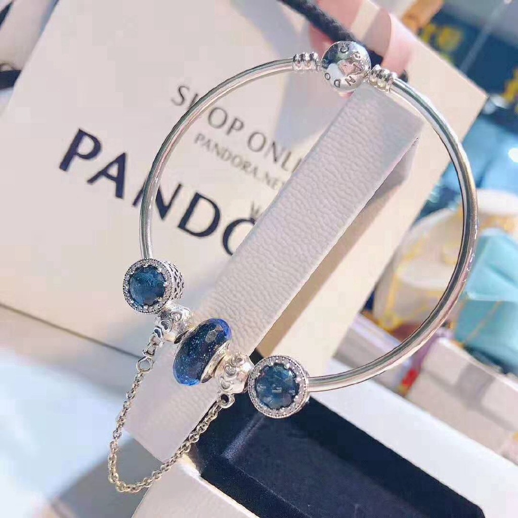 Bộ Vòng Tay Pandora Pandora Màu Xanh Dương + Hộp Quà Tặng Bstz126 Charm Assa0215631 Aa0356Sfsd