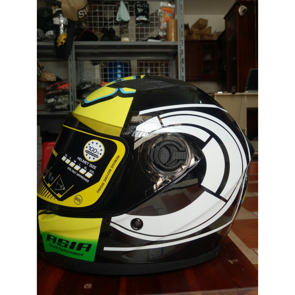 Nón bảo hiểm Full face Asia mt136 chim ngỗng xanh + đuôi gió + sừng batman