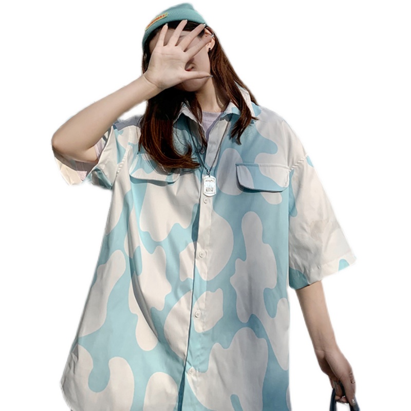 Áo Sơ Mi Tay Ngắn In Họa Tiết Phong Cách Hàn Quốc Thoải Mái Size M-2Xl 2 Màu Tùy Chọn | BigBuy360 - bigbuy360.vn
