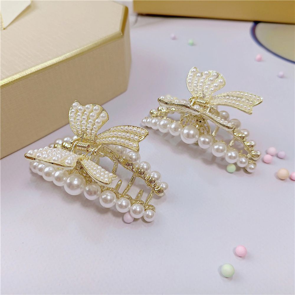 Kẹp Tóc Đuôi Ngựa Bằng Hợp Kim Hình Bướm Đính Ngọc Trai Phong Cách Hàn Quốc Cho Nữ Giá Đỡ