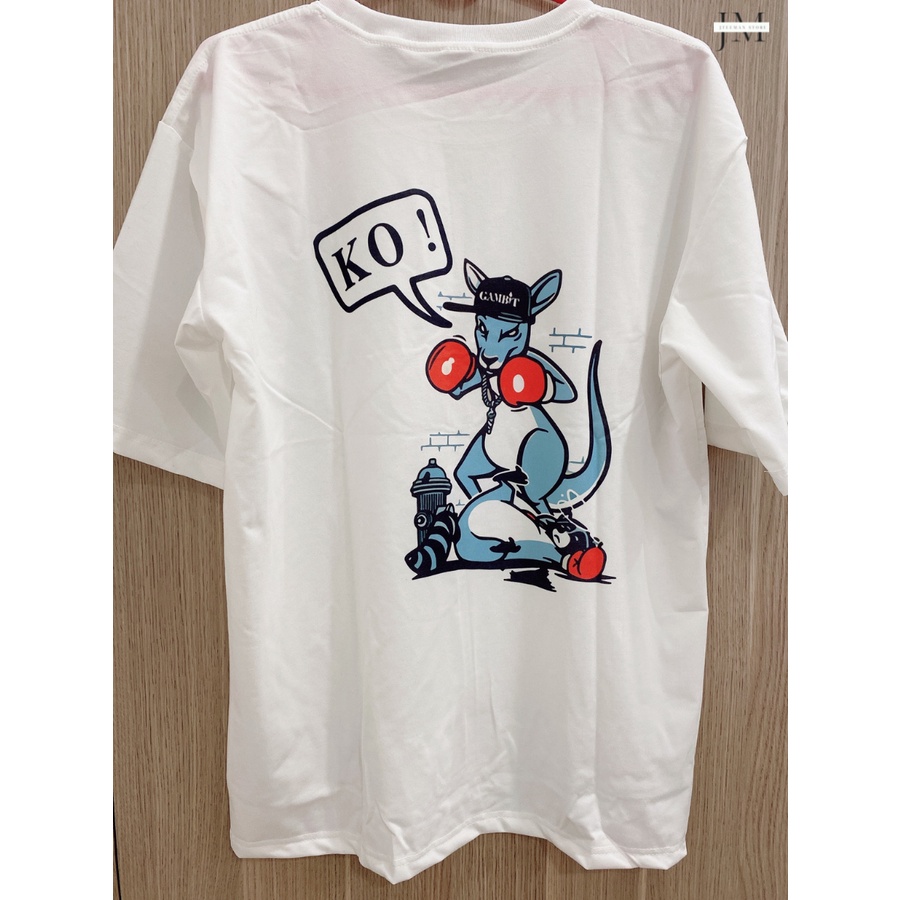 Áo thun Unisex tay lỡ nam nữ JTeeMan, áo phông form rộng nam nữ vải cotton in hình Kangaroo đấm bốc dễ thương - JT15