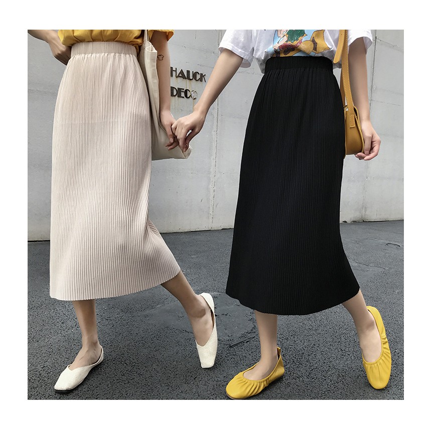 CHÂN VÁY NỮ DÀI XẺ LƯNG THUN CO DÃN PHONG CÁCH ULZZANG - WINDY SKIRT | BigBuy360 - bigbuy360.vn