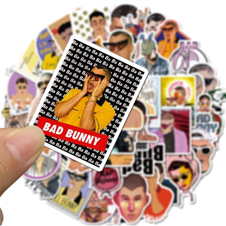 Sticker BAD BUNNY nhựa PVC không thấm nước, dán nón bảo hiểm, laptop, điện thoại, Vali, xe, Cực COOL #109