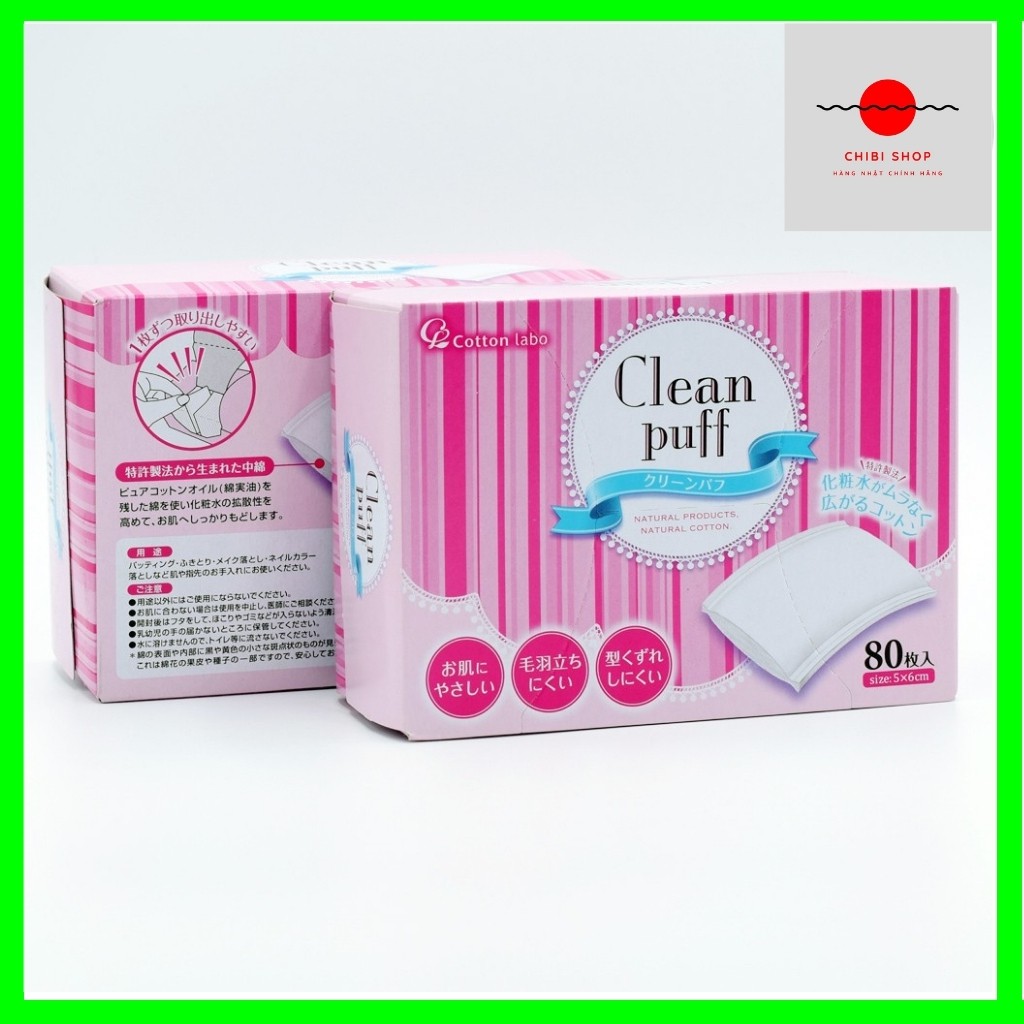 Bông tẩy trang Clean Puff Nhật Bản 80 miếng/hộp