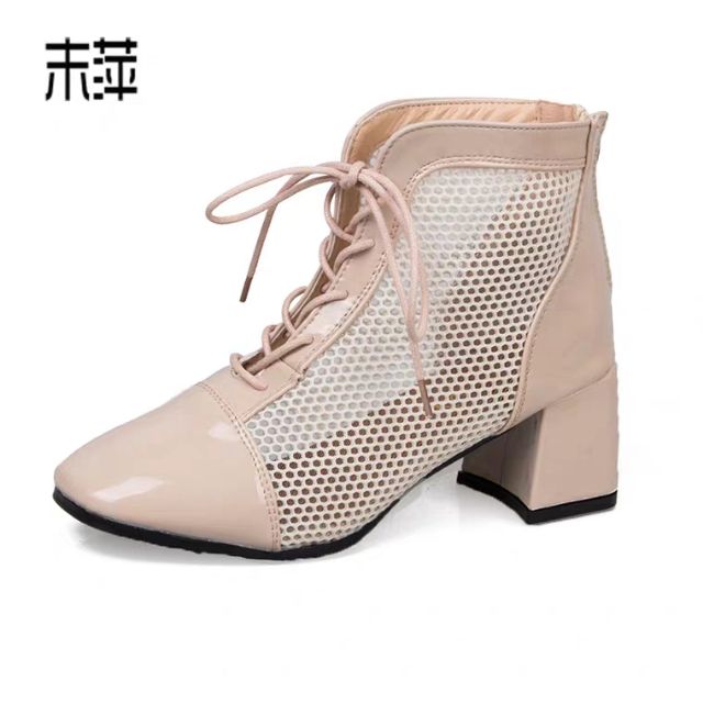 [HÀNG ORDER]_ Boots lưới da trơn gót vuông 6cm cá tính năng động sang chảnh (CÓ VIDEO & ẢNH THẬT CHÈN LOGO SHOP)