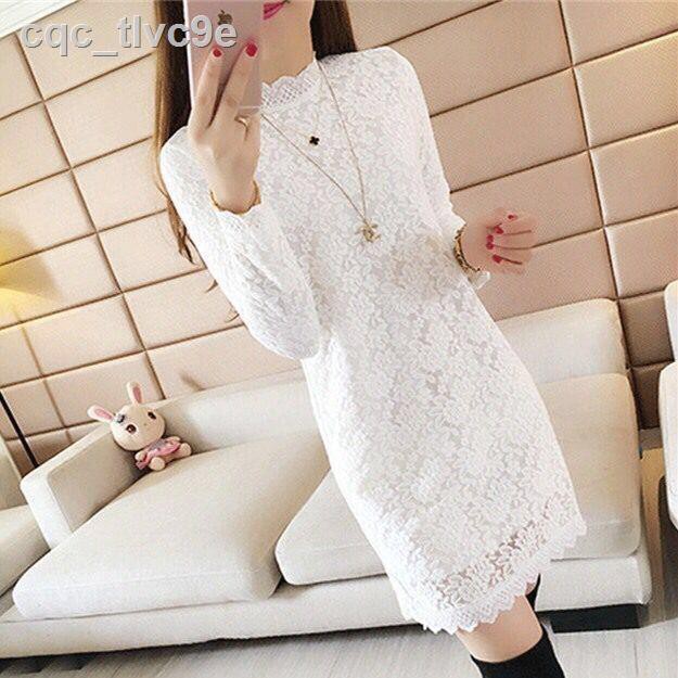 Autumn and winter large size high neck long-sleeved lace shirt plus velvet padded top Mid-length bottoming women s dress | BigBuy360 - bigbuy360.vn