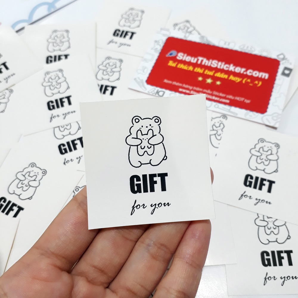 Set 40 tem sticker Gift for you, 4.6x4.6cm dán hộp, đơn hàng, niêm phong gói hàng mẫu gấu cute