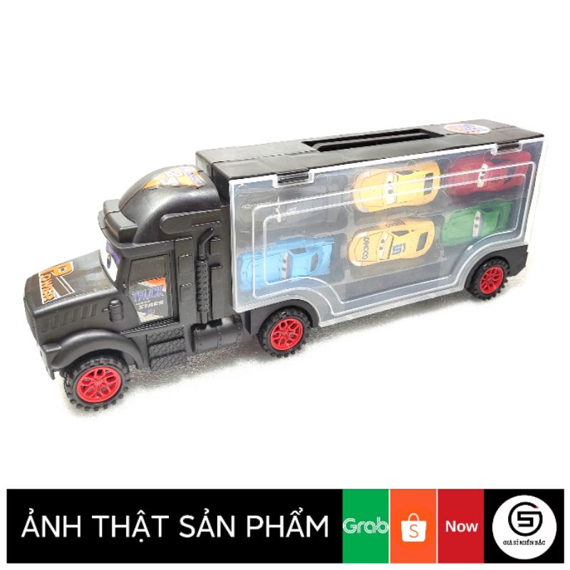 Xe tải đồ chơi xe container xe kéo kèm 6 xe con Kim Loại