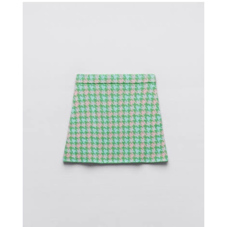 Set len kẻ xanh lá Zara xuất