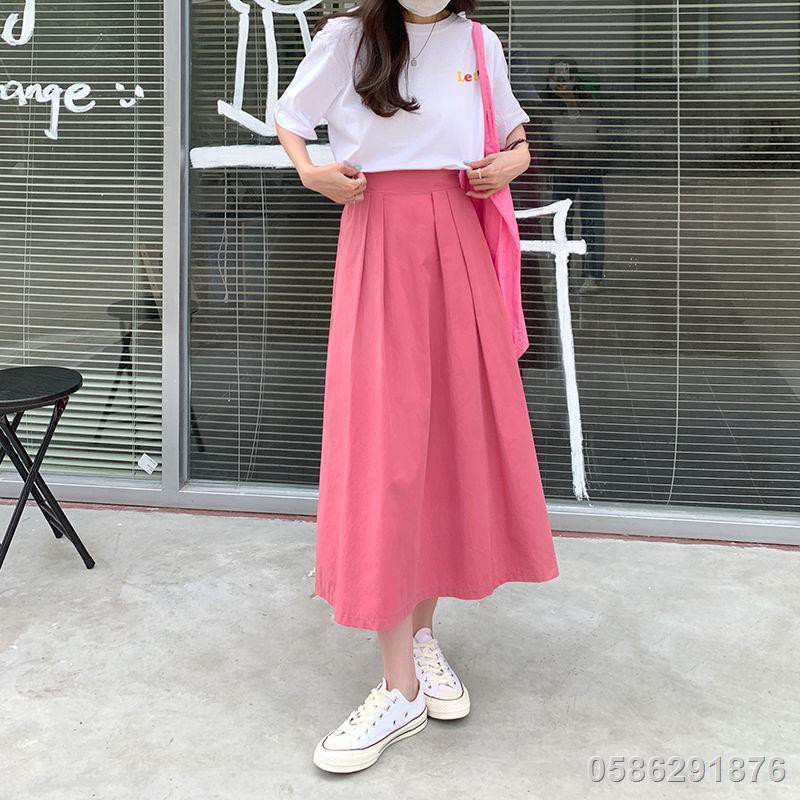 Nhật Bản váy nửa dài nữ váy dài trung trung mùa hè 2021 váy dài lưng cao mới váy kẻ ô mỏng