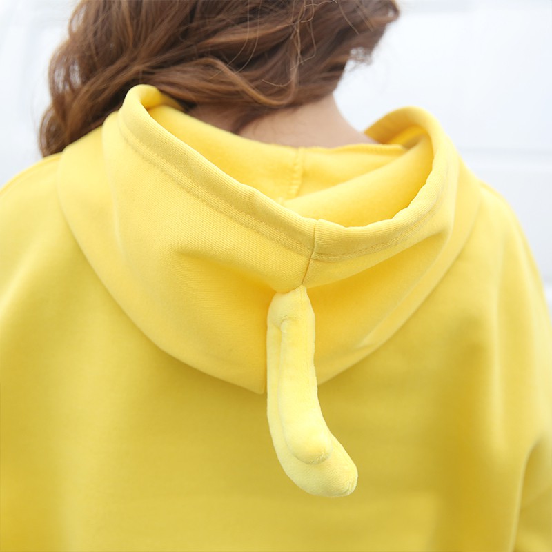 Áo Khoác Sweater Phối Nhung Dày In Hình Chú Vịt Vàng Dễ Thương Cho Nữ Sinh