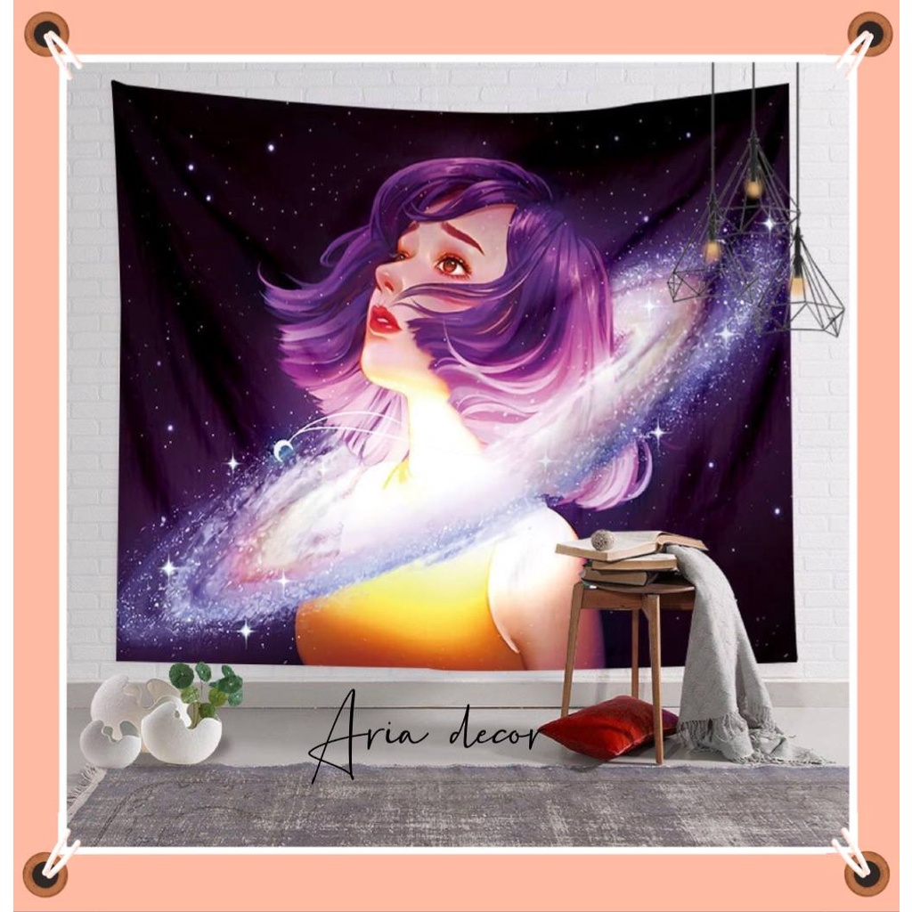 [ Quà tặng] Tranh vải treo tường Decor phong cách cô gái galaxy giải ngân hà ARIA DECOR
