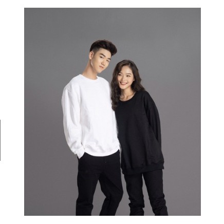 Áo sweater nỉ trắng đen trơn unisex nam nữ hai màu trắng đen đơn giản chất nỉ ngoại may kĩ phong cách Ulzzang Hàn Quốc