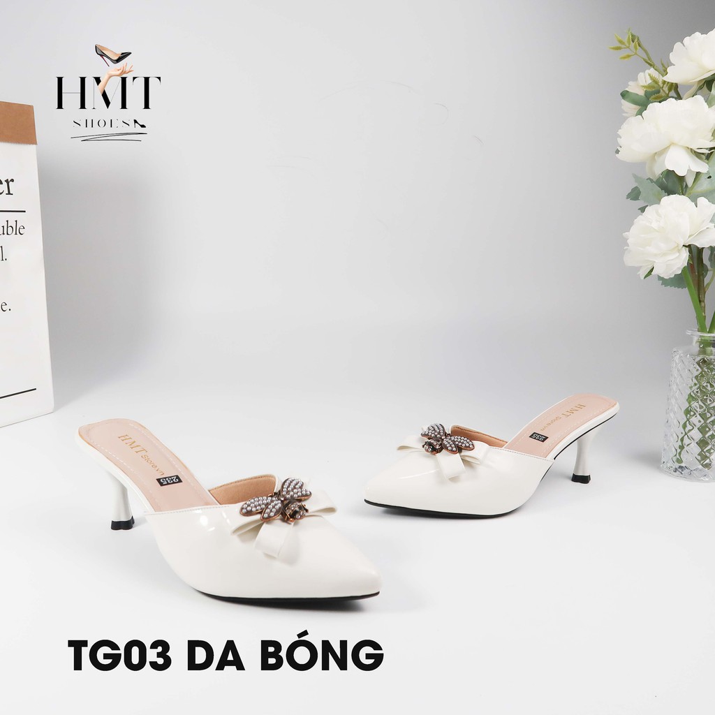 Dép cao gót bít mũi gắn nơ HMTSHOES TG03