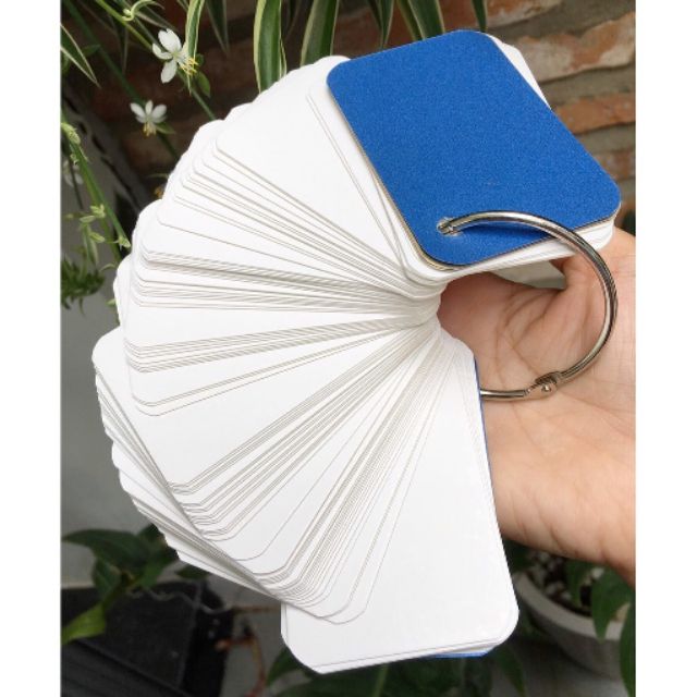 Mua 5 tặng 1 - Hàng cao cấp - 100 thẻ flashcard trắng bo 4 góc lớn kèm khoen