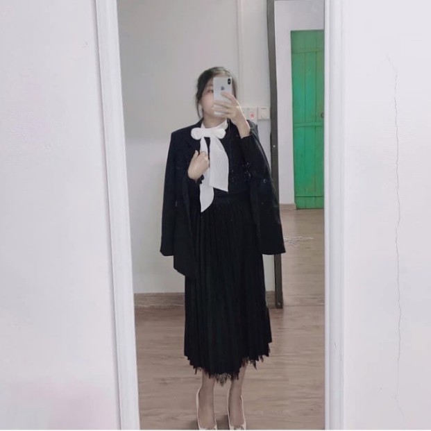 ÁO LEN TĂM NỮ DÀI TAY ĐEN CỔ NƠ TRẮNG HÀN QUỐC (ẢNH THẬT SHOP CHỤP) | BigBuy360 - bigbuy360.vn