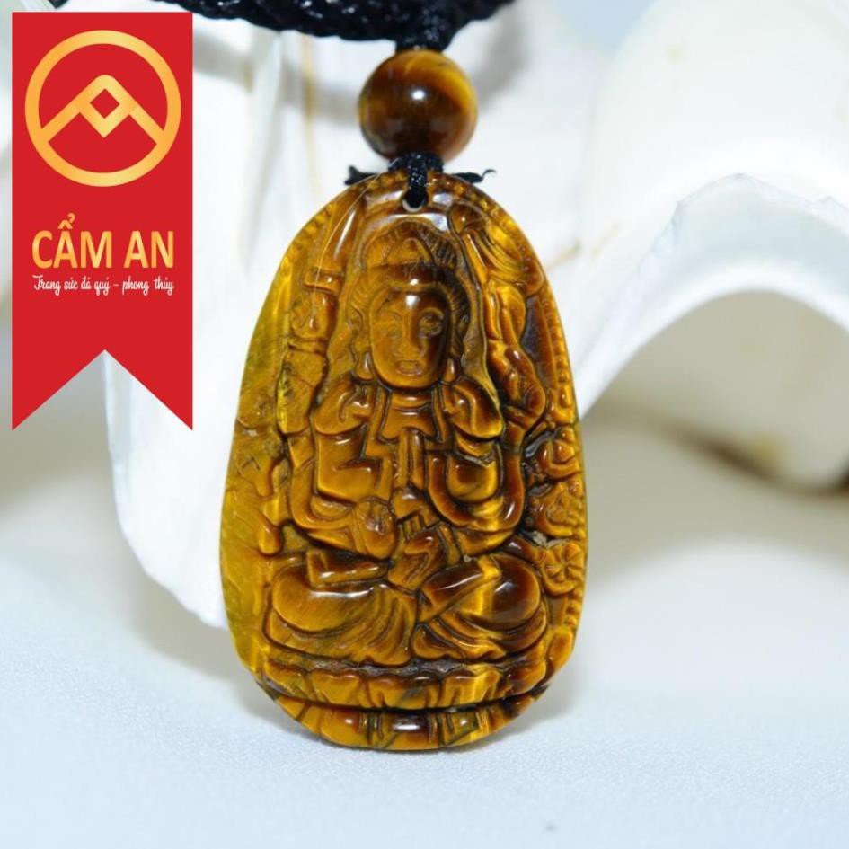 Mặt Phật Bản Mệnh đá tự n.hiên M.ắt h.ổ dành cho người mệnh Thổ - Kim (tặng kèm dây đeo cổ)