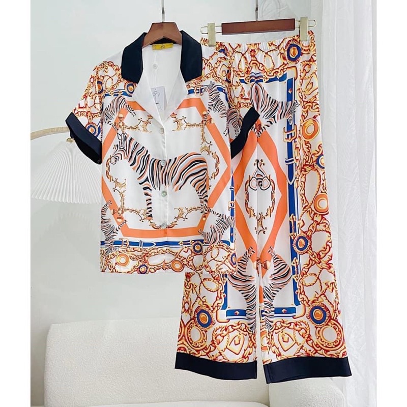 BỘ PIJAMA LỤA TAY NGẮN QUẢNG CHÂU CAO CẤP VẰN CAM