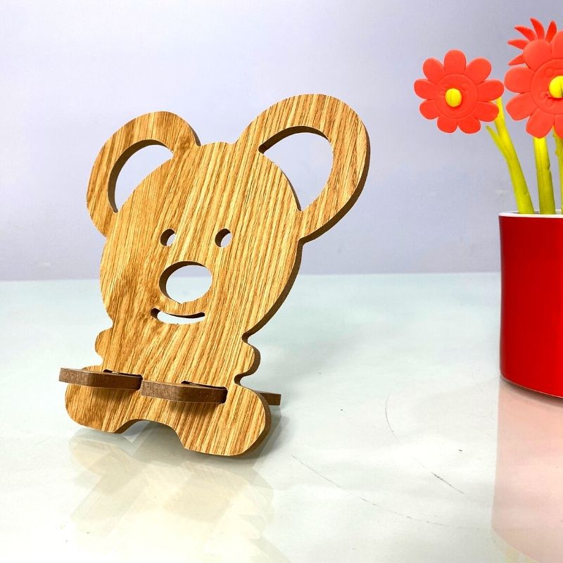 Kệ điện thoại giá đỡ máy tính bảng thông minh hình con chuột dễ thương bằng gỗ kích thước 16.5cm x 15.6cm