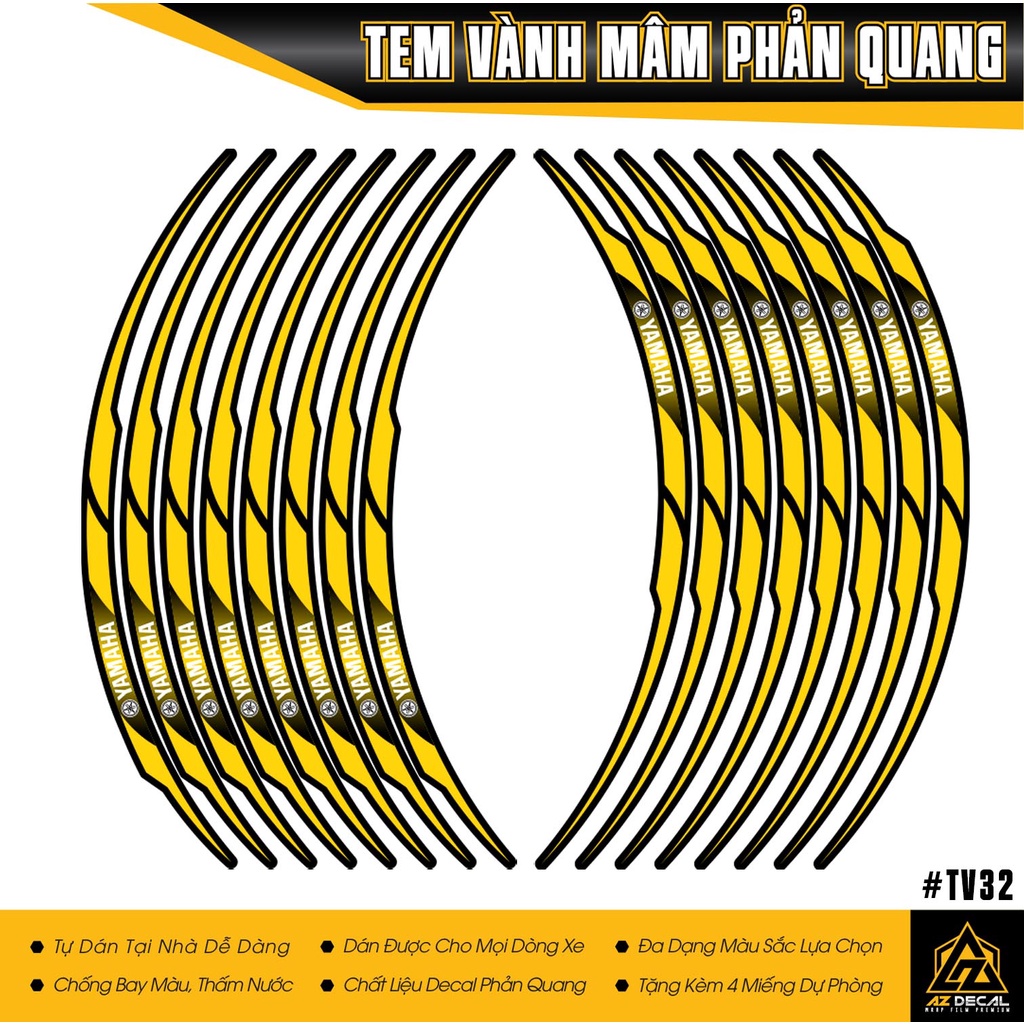 Tem Dán Vành Xe Máy Phản Quang Yamaha | TV31 | Decal Dán Mâm Xe Exciter 150 155 Sirius NVX FreeGo R15 V3...