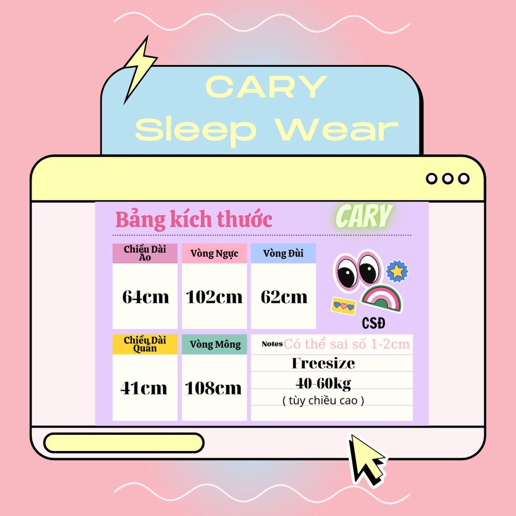 Bộ ngủ pijama cộc tay cổ sen mặc nhà dễ thương CARY