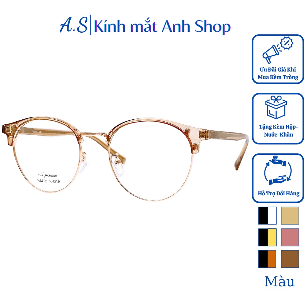 Gọng kính cận tròn to thời trang chất liệu hợp kim 706