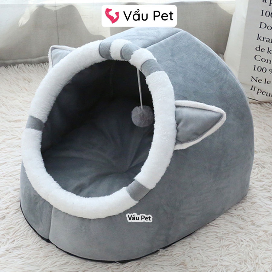 Ổ Nằm Cho Chó Mèo Có Tai Kèm Quả Bông Đồ Chơi - Đệm Nằm Chó Mèo Thú Cưng Vẩu Pet