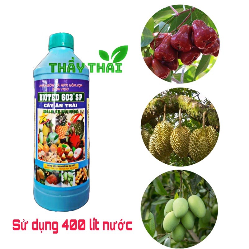 Bioted 603 cây ăn trái  Phân bón lá NPK sinh học Bioted 603 SP-RM Mận, Xoài, Sầu riêng-1 lít-Bổ sung dưỡng chất