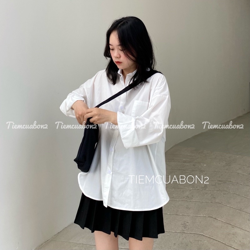 Áo sơ mi trắng basic dập ly sau mặc đi học đi chơi mix đồ xinh | BigBuy360 - bigbuy360.vn