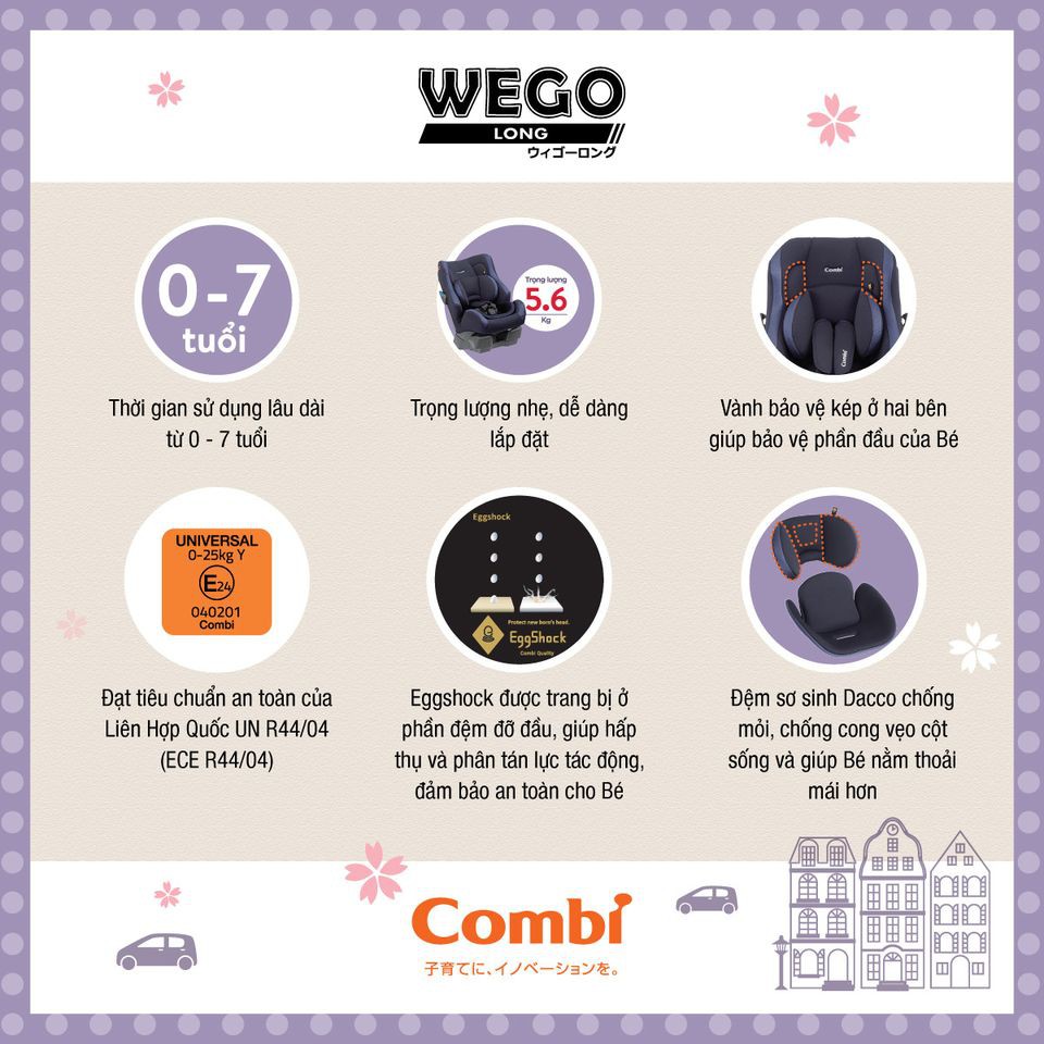 Ghế ngồi ô tô cho bé COMBI WEGO LONG từ 0 đến 7 tuổi - HÀNG CHÍNH HANG LIMITED