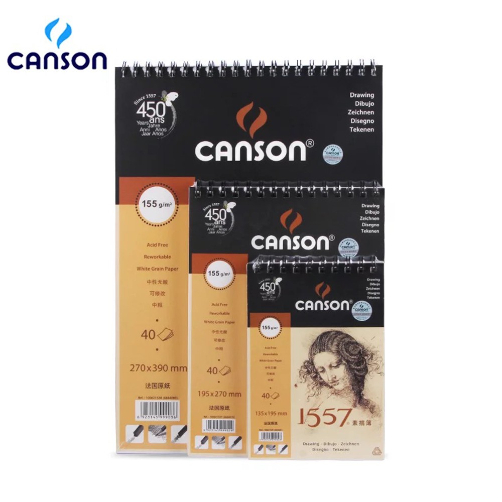 Giấy vẽ màu chì Canson 1557 quyển lò xo 40 trang