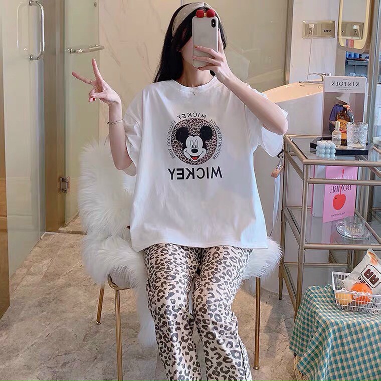 Đồ bộ nữ in hình chuột micky cute dài tay + quần dài THUN LẠNH 3D dưới 55kg kiểu dáng xinh xắn đáng yêu-Mã056