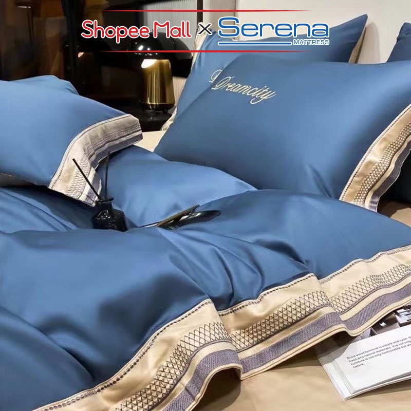 Bộ Drap Giường 5 Món Lụa Dream City SERENA Cao Cấp Set Chăn Ga Ra Grap Gối Trải Bọc Nệm Đệm Giường Trần Bông Chính Hãng