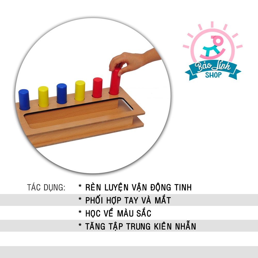 Giáo cụ Montessori 0-3 - Chốt cắm tròn BẢN CHUẨN cho bé 12-15 tháng trở lên rèn vận động tinh, học về màu sắc