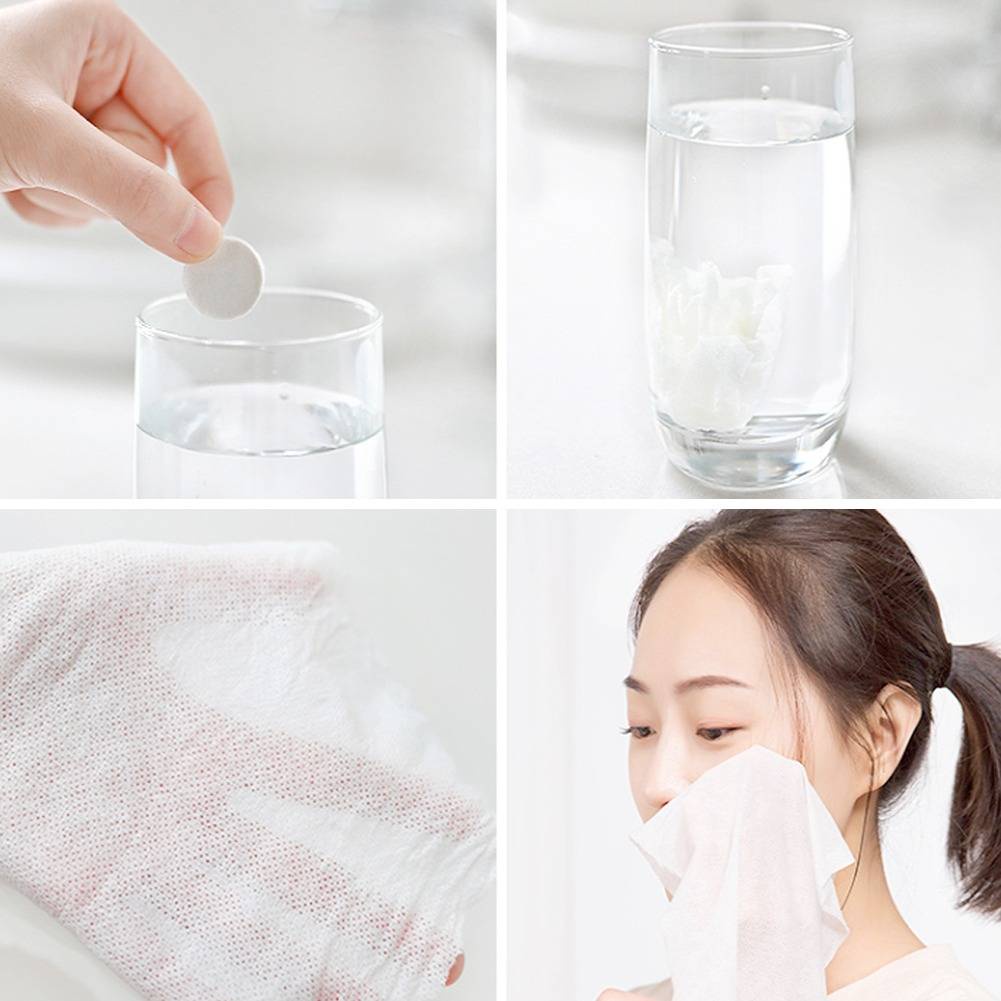 [Hàng mới về] Set 100 khăn giấy dạng nén bằng vải không dệt dùng một lần tiện lợi khi đi du lịch