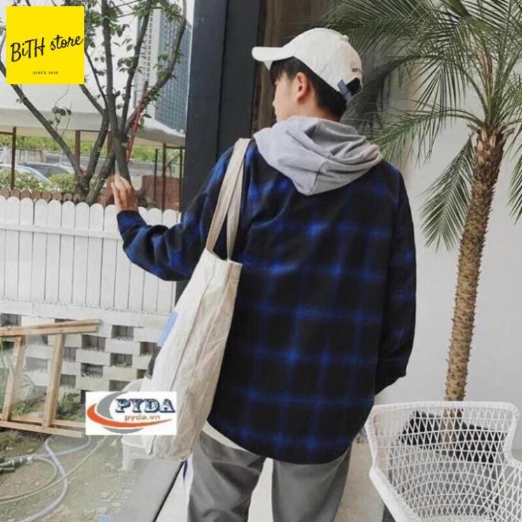 Áo khoác sơ mi chống nắng có mũ 2 lớp vải sơ mi caro cho nam và nữ
