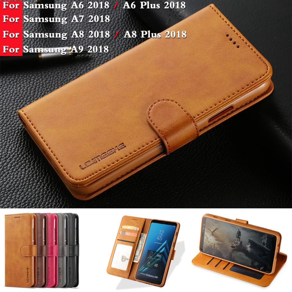 Bao da điện thoại màu trơn thiết kế ngăn đựng thẻ tiện dụng cho Samsung Galaxy A7 A8 A9 2018 | BigBuy360 - bigbuy360.vn