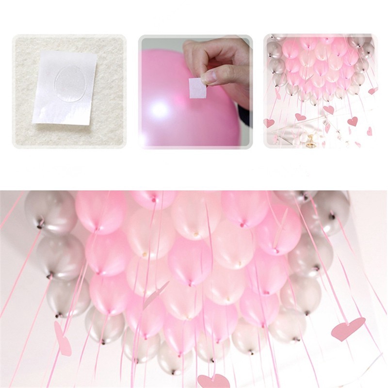 Bộ 100 Miếng Keo Hai Mặt Dùng Dán Bong Bóng Trang Trí Tiệc Cưới/Sinh Nhật Đa Năng